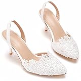 Scarpe da Sposa da Sposa, Scarpe da Sposa con Cinturino alla Caviglia da Donna, Scarpe da Sposa in Pizzo Bianco da Sposa per Matrimoni, Feste, Feste da Ballo,Bianca,39 EU