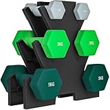 SPORTNOW Set di Manubri da Palestra con Supporto in Acciaio, 2x1 kg, 2x3 kg, 2x5 kg, Manubri per Palestra Esagonali in Metallo con Impugnatura, Allenamento Fitness Casa, Multicolore