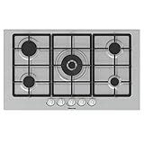 Hisense GM973XF Piano Cottura a Gas, 5 Zone di Cottura, Larghezza 90 cm, Griglie in Ghisa, Accensione Integrata, Inox Anti Impronta, Bruciatore Wok 86x51x9cm