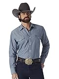 Wrangler Camicia da Lavoro da Uomo con Taglio da Cowboy Occidentale a Maniche Lunghe con Bottoni, Chambray Blu Medio, 44-49