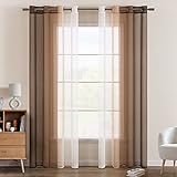 EMEMA Tende Voile Trasparenti Occhielli Sfumato per Soggiorno Camera da Letto Bagno Cucina Camera da Bambino Tenda Finestra Balcone Casa con 2 Pannelli 140 x 260 CM Marrone Chiaro