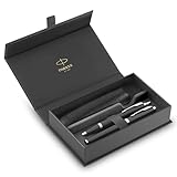 Parker IM Duo Pen Gift Set | Penna stilografica, penna a sfera e astuccio per penna | Finitura laccata nera con finiture cromate | Punta media | Ricariche di inchiostro blu | Regali di laurea perfetti