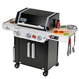 Theo Klein 9445 Weber Barbecue Genesis in legno I Inclusi inserti per bistecca, pizza o verdure I Con manici, utensili e posate da barbecue I Giocattolo per bambini dai 3 anni in su