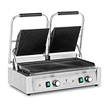 Royal Catering Piastra per Panini Toast e Bistecchiera Elettrica Doppia (Acciaio Inossidabile, Ghisa, 50-300 °C, 3600 W, Rigata)