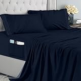 Utopia Bedding Set Lenzuola Matrimoniali 4 Pezzi 180x200 cm - Microfibra di Poliestere - Lenzuolo con Angoli con Tasche Portaoggetti, Lenzuolo Piatto e 2 Federe Ricamate, Blu Navy
