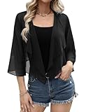 Aottori Bolero Donna Chiffon Coprispalle Elegante Estivo Cardigan Corto Leggero Shrug Casual Matrimonio Nero XL
