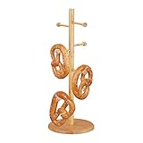 Relaxdays Porta Brezel in Bambù, 8 Aste, H x D: 50 x 19,5 cm, Grande Albero Espositore, Appendi Tazze, Legno Naturale