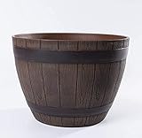 Jinfa Vaso Plastica Effetto Legno Mezza Botte Color Castagno Ø38 x H27 cm 19L | Fioriera Rustica da Esterno e Interno