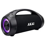 Akai Boombox Soundblaster Ghettoblaster Bluetooth altoparlante impermeabile IPX5, 50 W Bluetooth Box portatile senza fili Stereo Sound, LED Show, A2DP Bluetooth 5.0 Speaker per interni ed esterni e