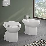 Inbagno Coppia Sanitari Tradizionali in Ceramica Bianco in Set WC + Bidet + Sedile COPRIWC