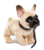 Uni-Toys - Bulldog francese con guinzaglio - 27 cm (lunghezza) - Cane, animali domestici - peluche per razze piccole