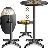 Casaria® Set 2 Tavoli da Bar 2in1 Regolabili Pieghevoli 70 cm/115 cm Resistenti Alluminio Ø 60 cm Tavolini Esterno Neri
