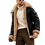 Giacca da Aviatore da Uomo in Montone Pelle E Bomber Volante,Nero,S