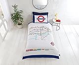 London Underground-Set Copripiumino e federe, Letto Singolo, Colore: Bianco
