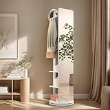 Ganci girevoli a 360° per specchio a corpo intero, in legno massello, specchio a figura intera con appendiabiti, specchi da terra 2 in 1 con appendiabiti, per camera da letto, ingresso, soggiorno
