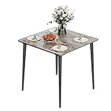 FATIVO Tavolo da Pranzo Marmo Quadrato 80x80cm: Cucina 4 Posti, Soggiorno Moderno Antigraffio, Scandinavo Grigio Lucido Raffinato da Ristorante, Metallo Telaio