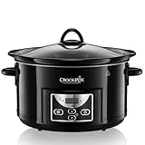 Crock-pot Pentola per Cottura Lenta, Slow Cooker, Capienza 4.7 lt, fino a 6 Persone, Spegnimento Automatico, 2 Impostazioni Cottura e Funzione mantenimento in caldo automatica, 220 W, Ceramica, Nero
