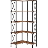 HOOBRO Scaffale a 5 Ripiani, Scaffale Angolare, Libreria a L, Scaffale Portaoggetti Aperto, Stile Industriale Vintage, Struttura a Vite, per Soggiorno, Ufficio, Marrone Vintage e Nero EBF60SJ01