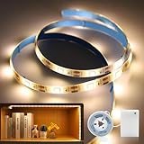 Auting Batteria a strisce LED, 30 LED, luce bianca calda, per sotto l'armadio della cucina, scaffali, armadi, decorazioni (1 metro)