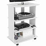 BAKAJI Mobile TV in Legno MDF con 3 Ripiani Porta Console Videogiochi DVD e 4 Ruote Mobiletto Carrello Porta Televisore Design Moderno Dimensione 60 x 45 x 80,5 cm (Bianco)