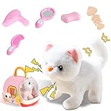 Piashow Gatto che cammina e miagola, Gatto Giocattolo per Bambini di gatto peluche elettronico da passeggio, elettrico peluche coccolone regalo interattivo per 2 3 4 5 6 anni idee regalo (Gatti)