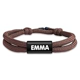Stellasticker – Bracciale personalizzato per Ragazzi e Ragazze – Bracciale inciso personalizzato per bambini – Nastro intrecciato personalizzabile con Nome e numero di telefono. (Marrone)