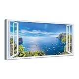 Quadro finestra panorama Capri Faraglioni mare - Stampa su tela con telaio in legno - 120x60 cm