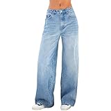 Donne Gamba Larga Jeans Gotico Baggy Denim Pantaloni a Vita Alta Punk Sciolti Pantaloni Diritti e Ragazza Streetwear (IT, Testo, L, Regular, Regular, Blue)