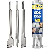 S&R Scalpelli SDS-plus Set di 3 pz per Piastrelle Pavimento Tracce Muro (Scalpello Largo Diritto) x Martelli e Trapani SDS-Plus