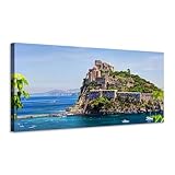 Panorama castello Aragonese di Ischia sul mare – Quadro stampa su tela con telaio in legno - 120x60 cm