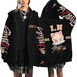BaeKnyin Uomini Donne Stray-K1ds Felpe con Cerniera Casual Sciolto Sweatshirts con Cappuccio Elegante SKZ KPOP Streetwear Oversize Pullover con Stampa retrò L,Black4-1