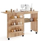 GIANTEX Tavolo Cucire con Ruote, Tavolino Cucito Pieghevole, Asse da Stiro Richiudibile, Mobile per Macchina da Cucire a Scomparsa, Allungabile a 3 Livelli, 117x40x78 cm, 4 Colori Disponibili (3)