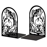 Peacoblue Fermalibri in metallo per mensole, arredamento moderno, robusto, fermate di libri per ufficio, ufficio, scaffale, stanza 5.3"x4.3"x7.9" Ghisa singola e alta 1 coppia (pesce)