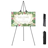 Hniuyun Cavalletto nero per cartelli e poster nuziali, treppiede pieghevole portatile, altezza 168 cm, regolabile, espositore in metallo per esposizione, pittura, tela
