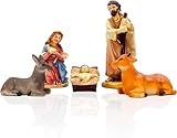 Aurora Store Set Mini Natività Classica Presepe Statuine in Resina con 5 soggetti Personaggi da h. 3,5 cm Giuseppe Maria Gesù Bambino Asinello Bue
