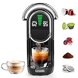 Magician1 Mini Macchina da Caffè Cialde 5in1 per Nespresso Originali, Dolce Gusto, Lavazza A Modo Mio, ESE 44 Cialde e Caffè Macinato, 20 Bar, 1450W, Display LED, Acqua Regolabili 7 Livelli