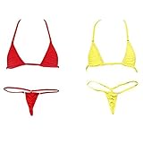 HNJZX Donna Costume da Bagno Micro Bikini Sexy Donna Sfoderata Bikini Mini Perizoma ((2pcs) Yellow + Red)