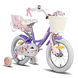 JOYSTAR - Bicicletta per bambini a tema unicorno, da 14 pollici, per bambine di 3/4/5 anni, con seggiolino per bambole, rotelle di sostegno, colore: viola chiaro