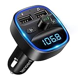 LENCENT Trasmettitore FM Bluetooth per Auto Radio Adattatori Vivavoce Car Kit MP3 Audio Lettore Caricabatterie Auto con 2 Porte USB (5V/2.4A & 1A)