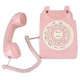 Telefono di casa retrò, telefono cablato anni '80, stile telefono europeo rosa, qualità del suono ad alta definizione, con grandi pulsanti chiari, telefono rotante, per l'ufficio a casa