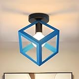 iDEGU Lampada da Soffitto Moderna a Forma di Gabbia Cubo Geometrico Plafoniera Vintage E27 illuminazione per Camera da Letto, Soggiorno, Ristorante,16 cm, Blu