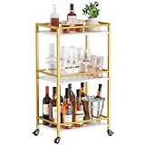Lifewit Carrello Cucina, Carrello da Cucina a 3 Livelli, Carrellino con Ruote Bloccabili, Carrello per Cocktail da Cucina e Alcolici per il Soggiorno, 43,2 x 30 x 81,5 cm, Color oro