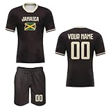 wieween Set di maglia da calcio personalizzata 2023/24 nazionale calcio maglia e pantaloncini con nome personalizzato numero e logo della squadra per uomo donna e ragazzi, Jamaica 2, S