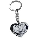 Portachiavi a cuore con foto incisa | Elegante Medaglia a Cuore da uomo o donna Personalizzata | Piastrina e portachiavi in acciaio | Fotoincisione personalizzabile con Incisione sul retro