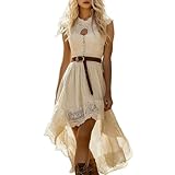 Abito Retro Con Scollo a V E Maniche Corte per Donne Vintage Western Country Abiti Casual Spiaggia Dress Vacanza Al Ginocchio Medievale Gonna Deguisement Hippie Costume Stile Cowboy, beige, L