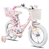 JOYSTAR Bicicletta per bambini unicorno da 16 pollici per bambini da 5 a 7 anni, bicicletta per bambini con seggiolino per bicicletta per bambole e ruote di supporto, rosa…, BIKE049pk-16