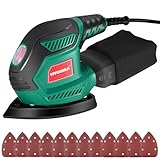 HYCHIKA Levigatrice per Legno, 200W Levigatrice Mouse, 14000RPM con Raccolta Polvere, 12PCS Carte Abrasive(240/120/80 Grani, per Multipli Angoli, Legno, Metallo, cavo elettrico