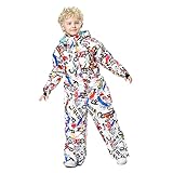 7HAHA3 Tuta da Sci per Bambini Tuta da Sci per Bambini Snowboard Sci per Bambini Cappotto Caldo Impermeabile e Antivento,White,120cm(17kg)