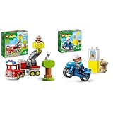 LEGO 10969 DUPLO Town Autopompa, Camion Giocattolo dei Pompieri con Luci e Sirena & 10967 DUPLO Motocicletta Della Polizia, Moto Giocattolo per Bambini dai 2 Anni in su