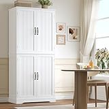 HOCSOK Credenza Cucina Alta, Mobile Dispensa Cucina con 4 Ante, 180x80x40 cm, Mobile Armadio Per Soggiorno, Sala da Pranzo, Camera da Letto, Bianco, Bianca